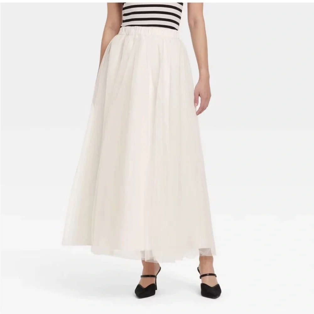 Women's Tulle A-Line Skirt - A New Day Cream XL: Lightweight Polyester,